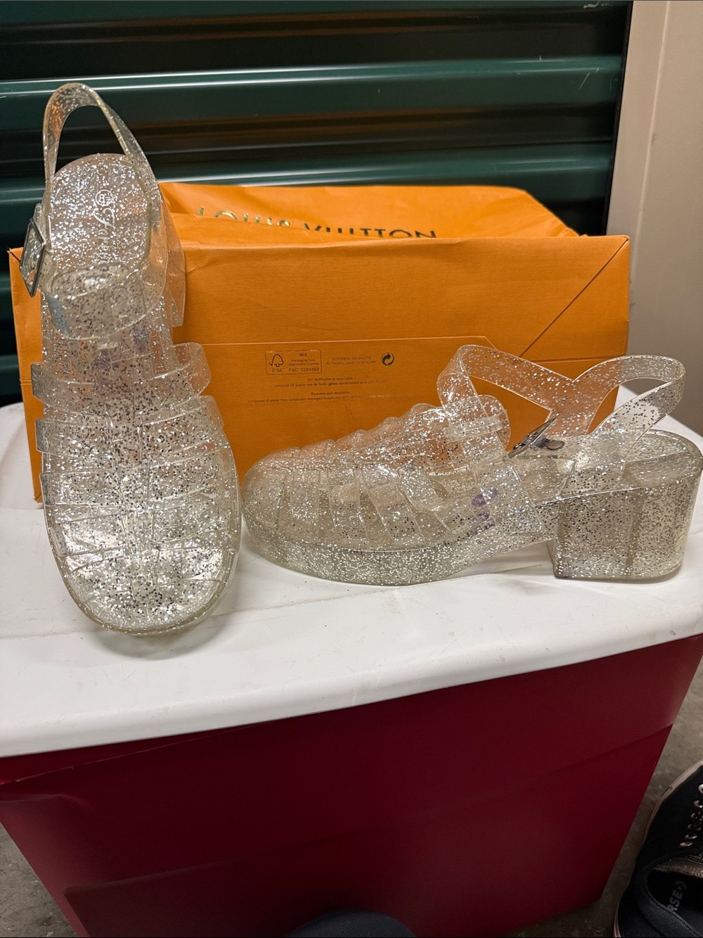 Clear Glitter Jelly Heeled Sandals - Women